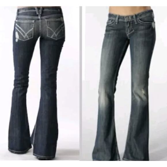 William Rast Daisy Low Rise Distressed Wiskered Super Flare Jeans Size 28 - Picture 1 of 8